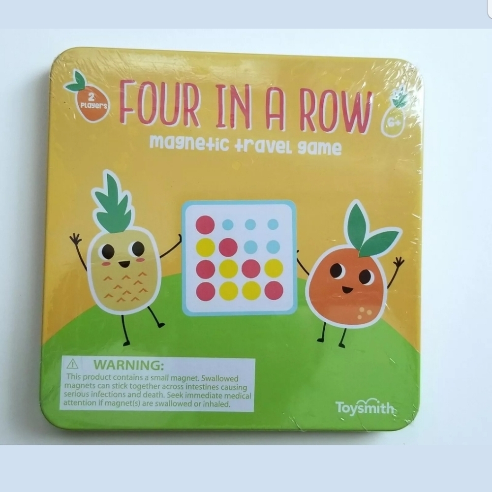 Four In A Row, Magnetic Travel Game Tin Kid Game, Brand New